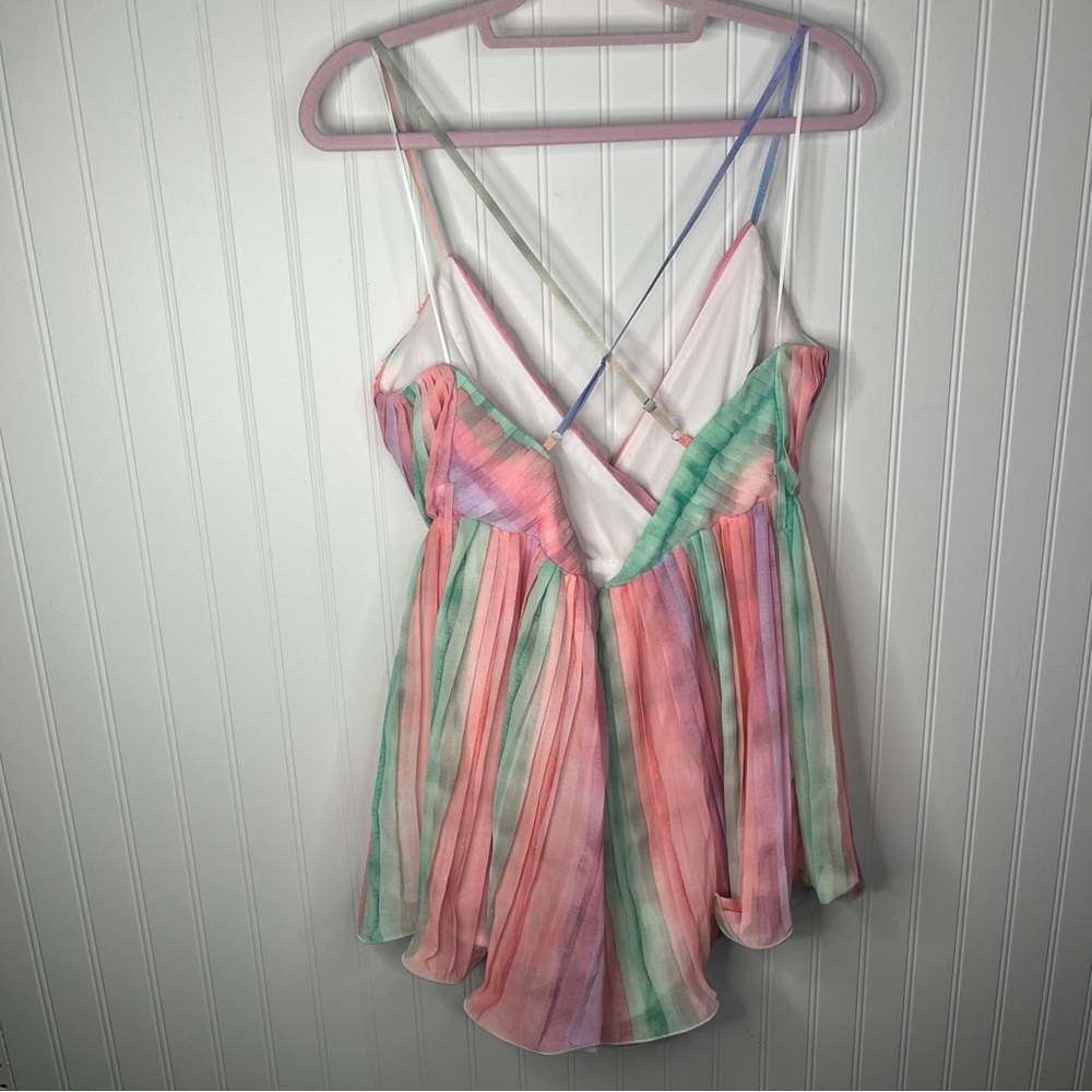 Luxxel Multicolor Striped Pastel wrap Flowy Festival Romper Chiffon Pleated - Picture 6 of 8